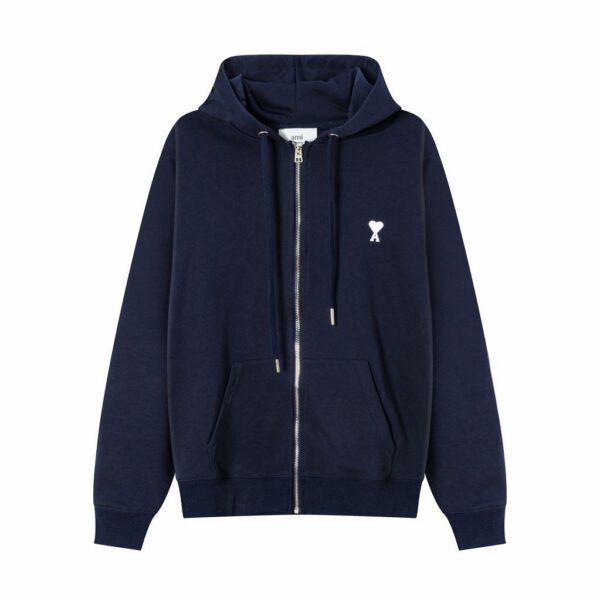 AMI Heart Logo Zip Hoodie Navy OKZY20261022