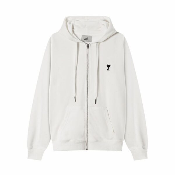 AMI Heart Logo Zip Hoodie Off White OKZY20261023