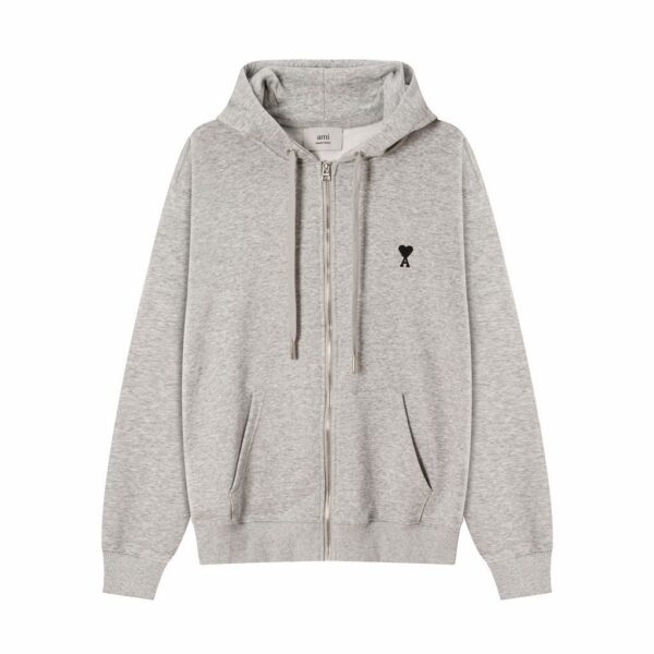 AMI Heart Logo Zip Hoodie Light Grey OKZY20261024