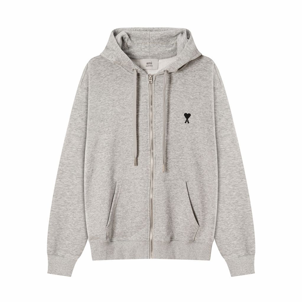 AMI Heart Logo Zip Hoodie Light Grey OKZY20261024