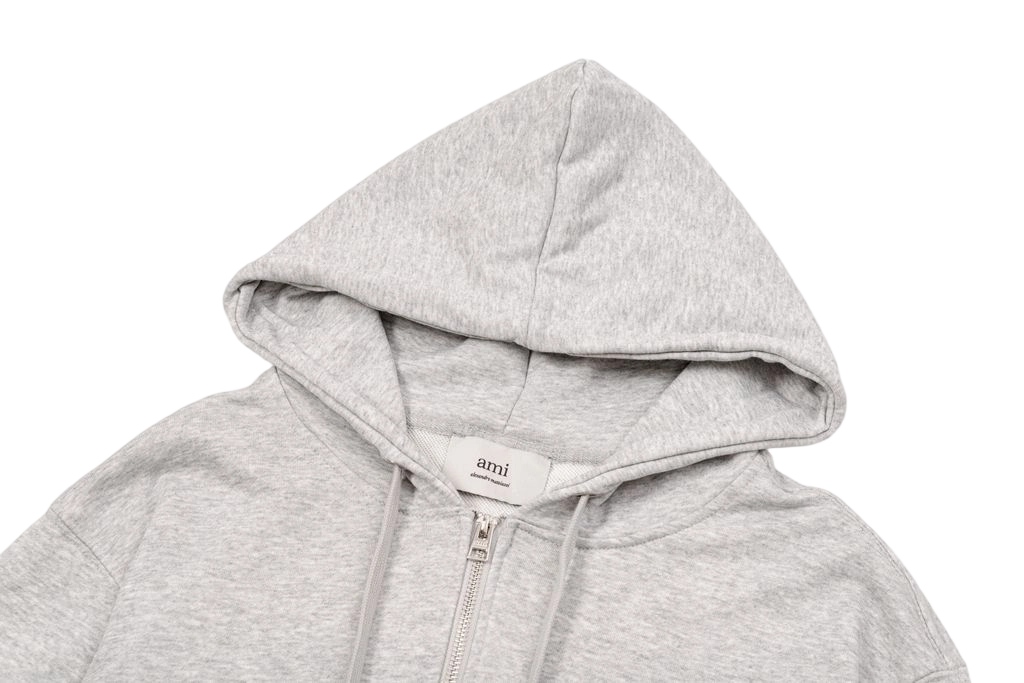AMI Heart Logo Zip Hoodie Light Grey OKZY20261024