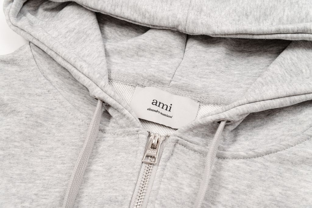 AMI Heart Logo Zip Hoodie Light Grey OKZY20261024