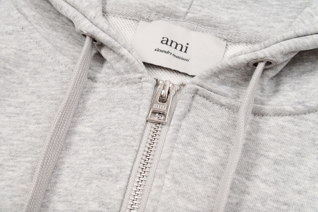 AMI Heart Logo Zip Hoodie Light Grey OKZY20261024