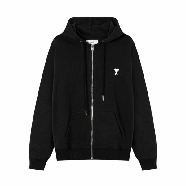 AMI Heart Logo Zip Hoodie Black OKZY20261025