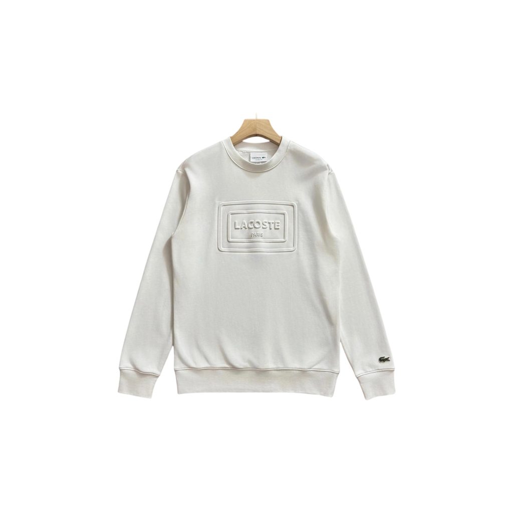Lacoste Embossed Box Logo Crew Sweatshirt Off White OKZY20261043