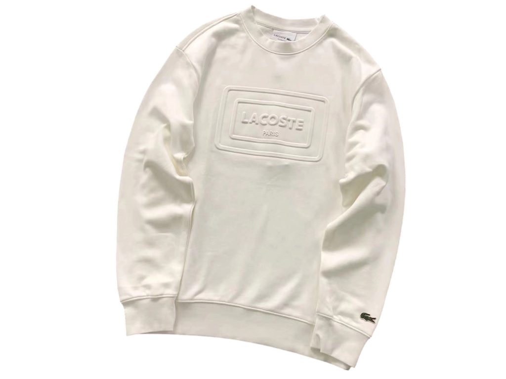Lacoste Embossed Box Logo Crew Sweatshirt Off White OKZY20261043