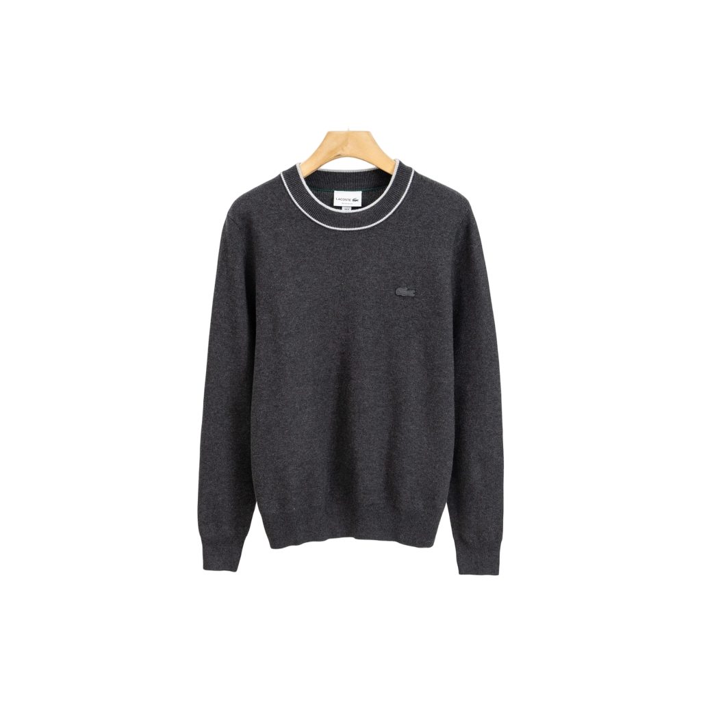 Lacoste Contrast Trim Crew Neck Knit Sweater Dark Grey OKZY20261049