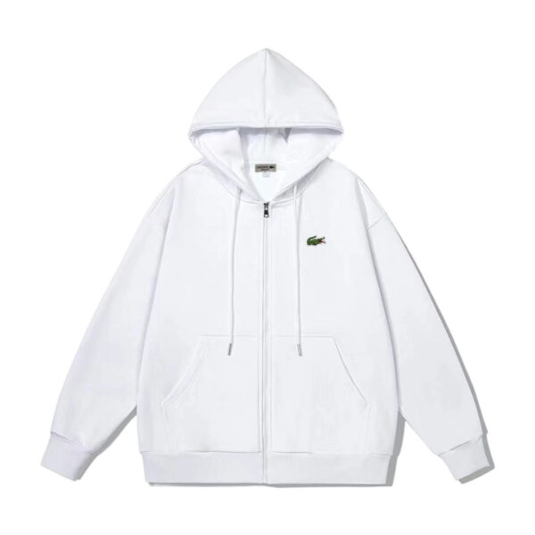 Lacoste Small Croc Logo Zip Up Hoodie White OKZY20261067