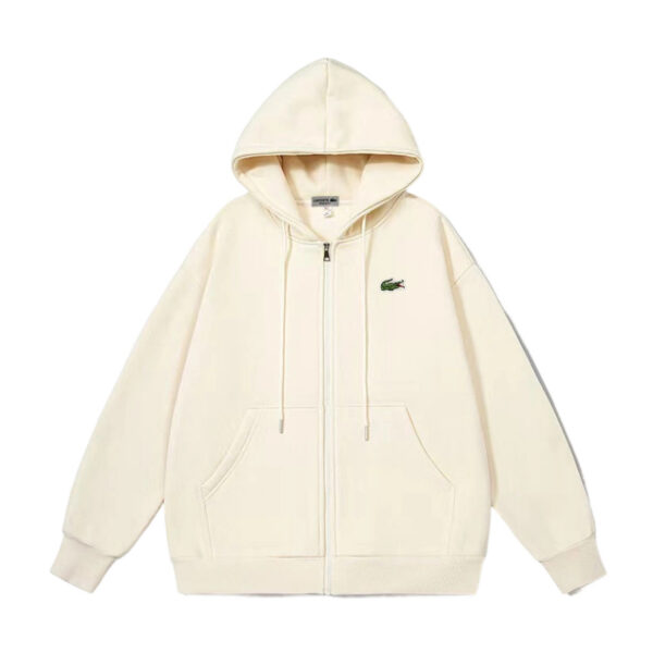 Lacoste Small Croc Logo Zip Up Hoodie Cream OKZY20261068