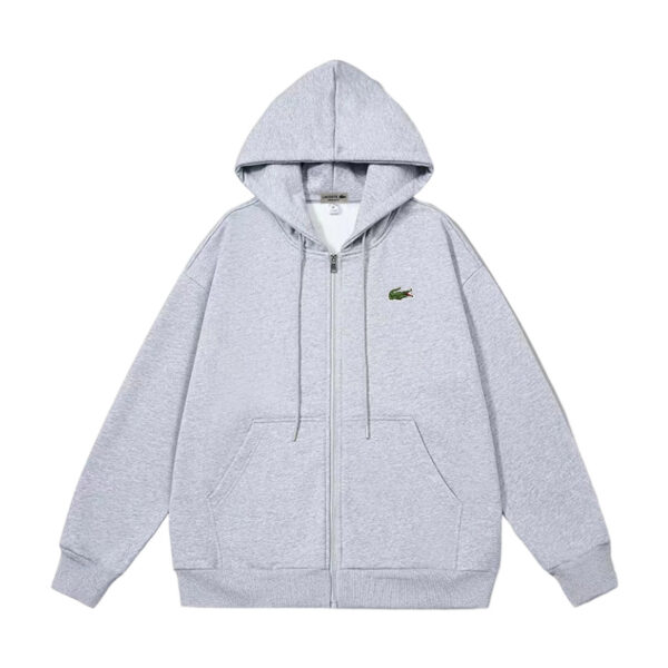 Lacoste Small Croc Logo Zip Up Hoodie Heather Grey OKZY20261069