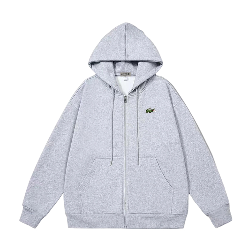 Lacoste Small Croc Logo Zip Up Hoodie Heather Grey OKZY20261069