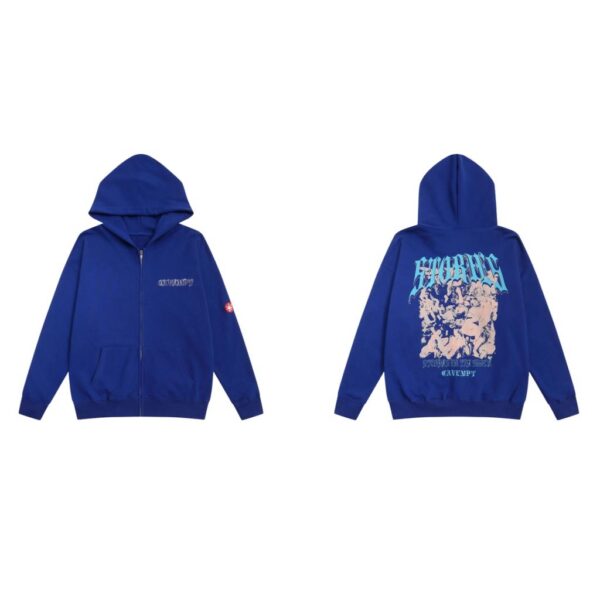 Cav Empt Royal Blue Zip Up Gothic Print Hoodie OKZY20261079