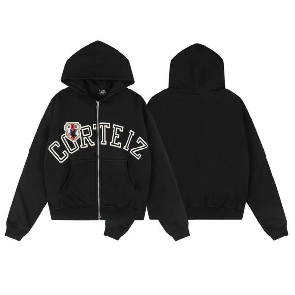 Corteiz College Logo Zip Hoodie Black OKZY20261112