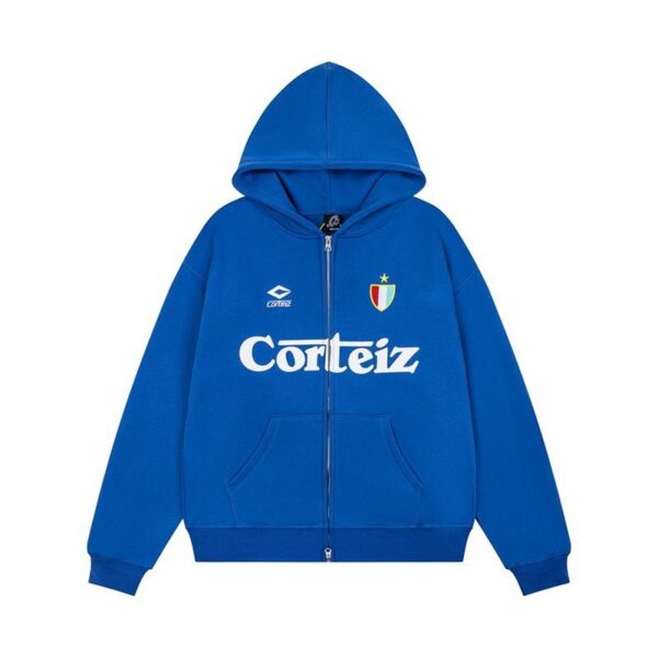 Corteiz Football Logo Zip Hoodie Blue OKZY20261113