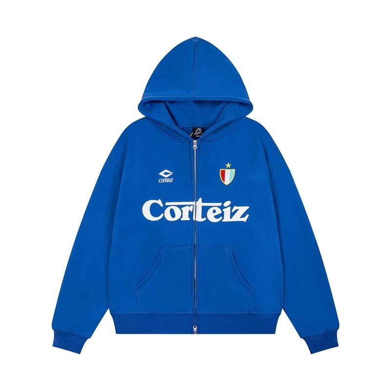 Corteiz Football Logo Zip Hoodie Blue OKZY20261113