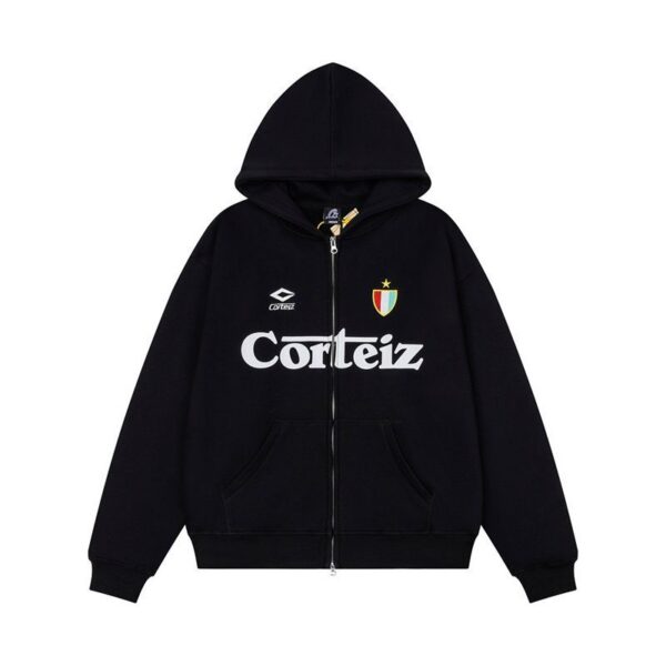 Corteiz Football Logo Zip Hoodie Black OKZY20261114