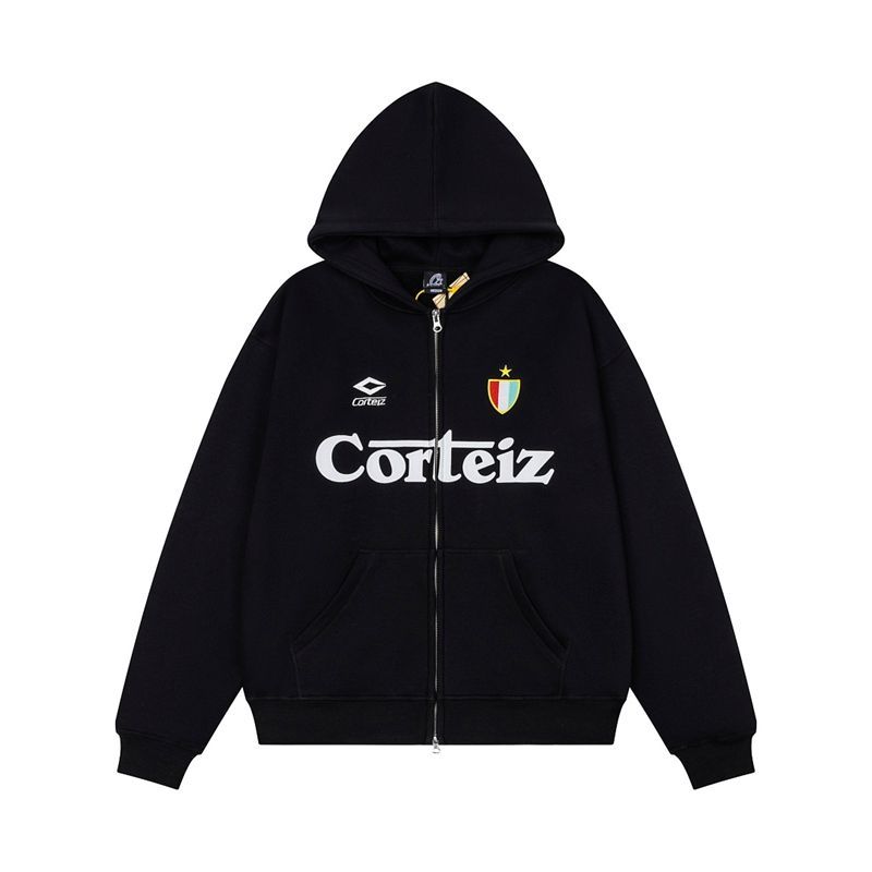 Corteiz Football Logo Zip Hoodie Black OKZY20261114