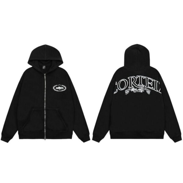 Corteiz Wreath Tank Zip Hoodie Black OKZY20261115