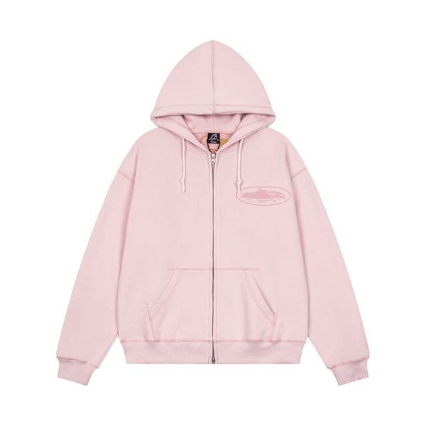 Corteiz Wreath Tank Zip Hoodie Pink OKZY20261116