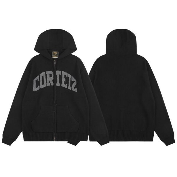 Corteiz Knit Arch Logo Zip Hoodie Black OKZY20261124