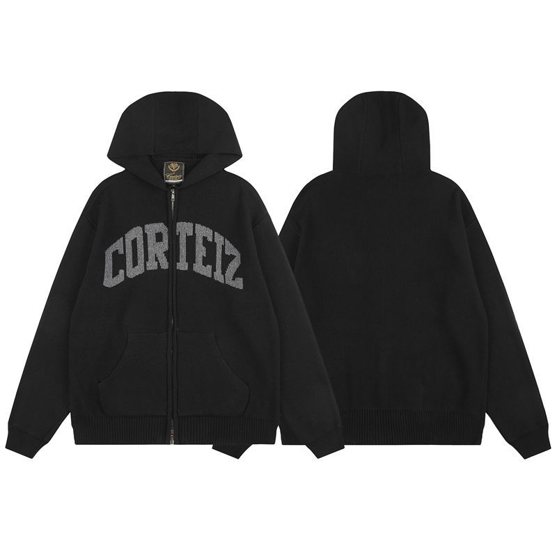 Corteiz Knit Arch Logo Zip Hoodie Black OKZY20261124