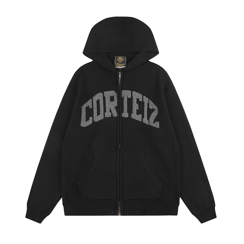 Corteiz Knit Arch Logo Zip Hoodie Black OKZY20261124