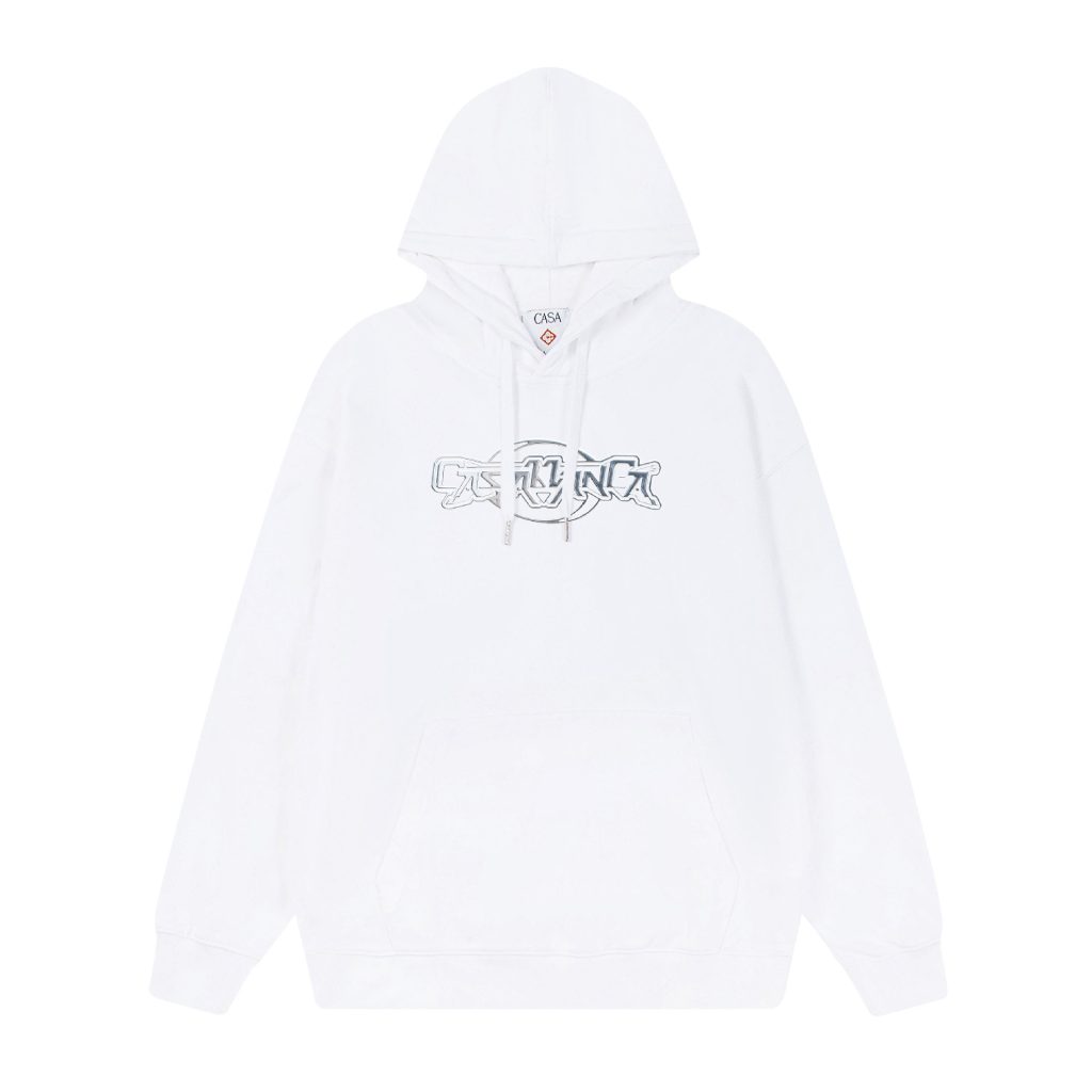 Casablanca White Silver Metallic Logo Hoodie OKZY20261152