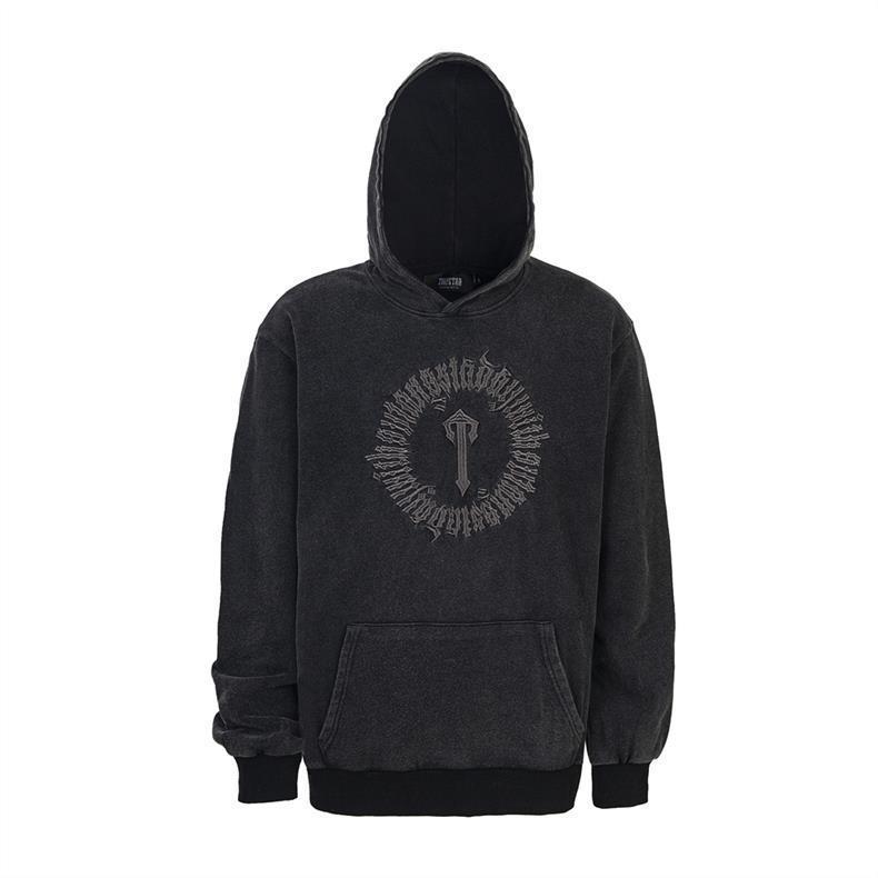 Trapstar Washed Black Circle Logo Embroidery Hoodie OKZY20261171