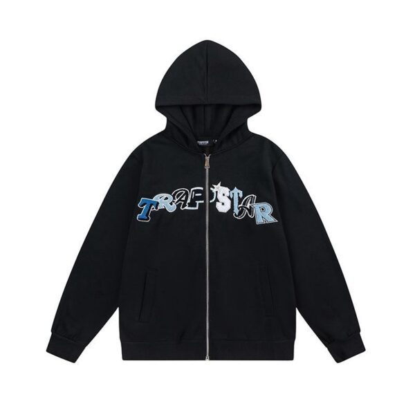 Trapstar Black Blue White Letter Zip Up Hoodie OKZY20261176