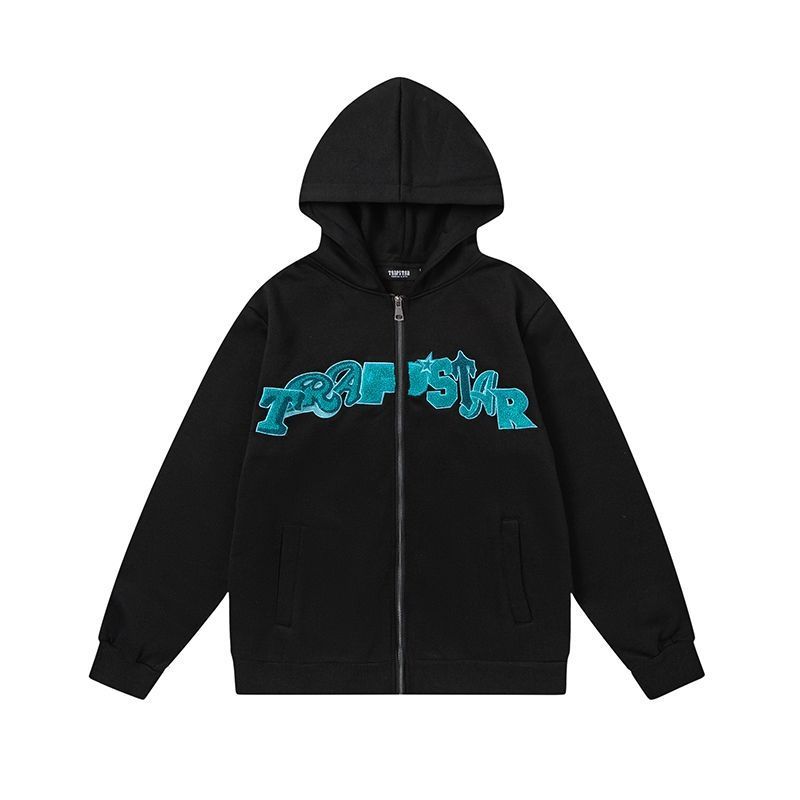Trapstar Black Turquoise Letter Zip Up Hoodie OKZY20261178