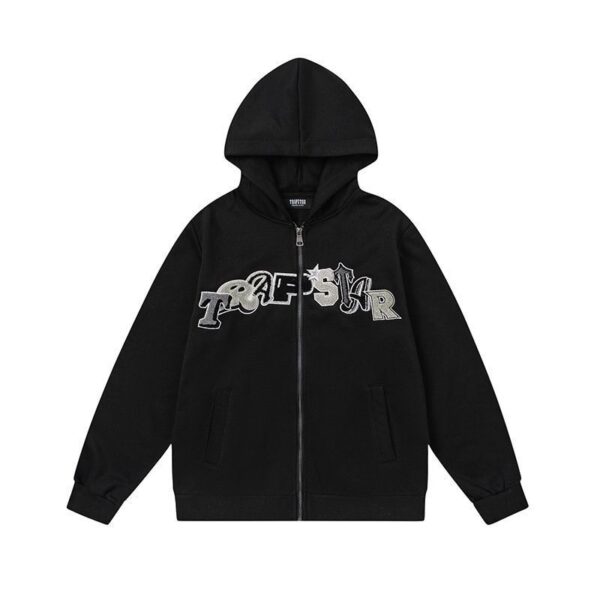 Trapstar Black Silver Letter Zip Up Hoodie OKZY20261179