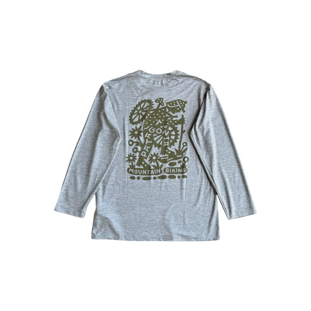 Patagonia Grey Mountain Biking Graphic Long Sleeve T Shirt OKZY20261200