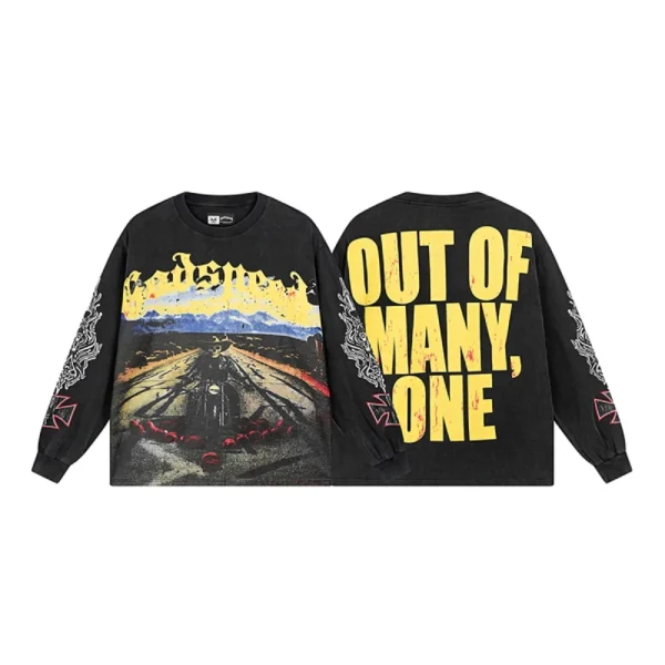 Godspeed Motorcycle Skeleton Print Black Long Sleeve Tee OKZY20261222