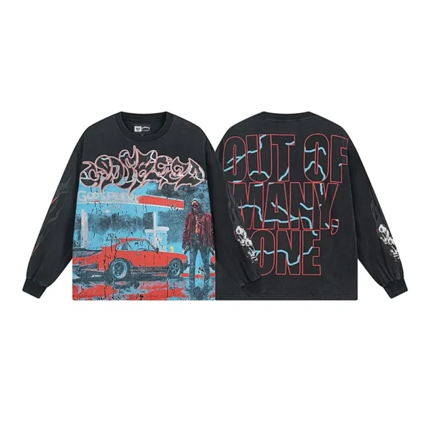 Godspeed Retro Sports Car Skeleton Black Long Sleeve Tee OKZY20261225
