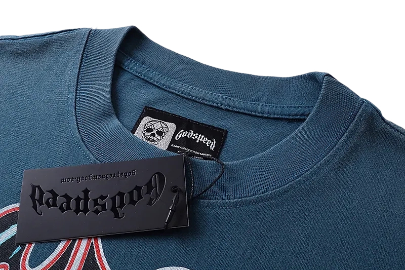 Godspeed Retro Sports Car Skeleton Blue Long Sleeve Tee OKZY20261226