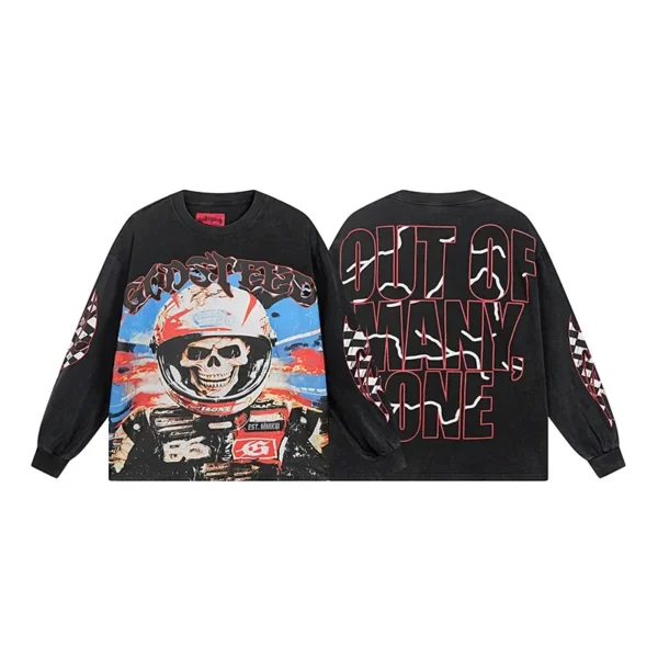 Godspeed Skeleton Racer Print Black Long Sleeve Tee OKZY20261227
