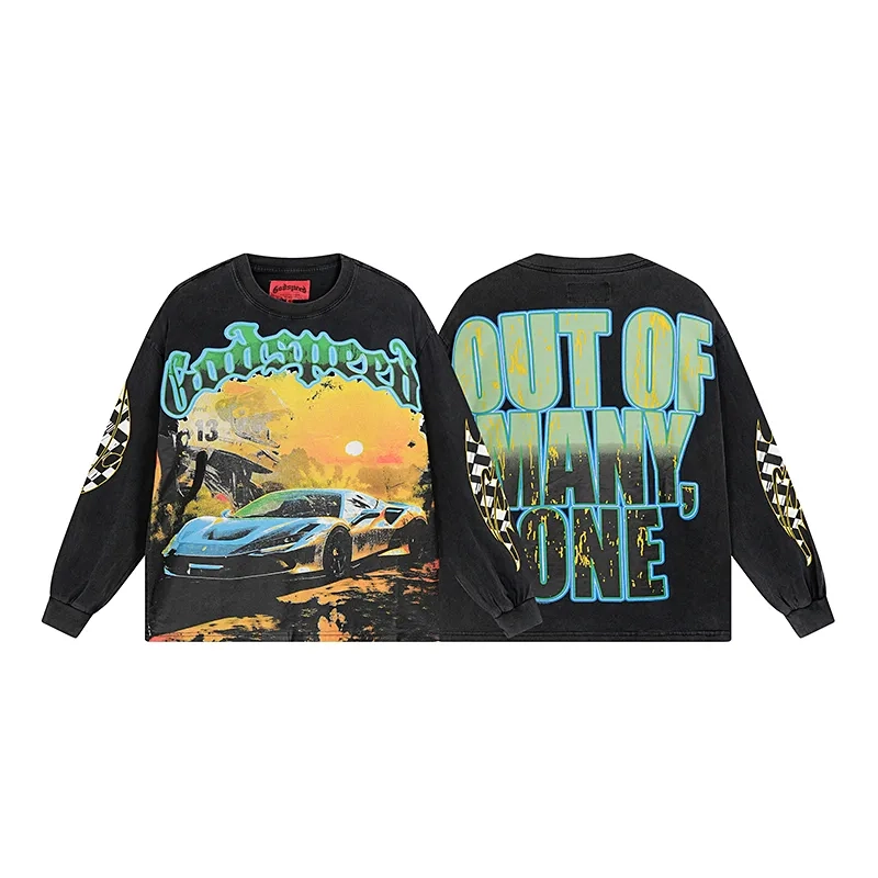 Godspeed Supercar Vintage Print Black Long Sleeve Tee OKZY20261229