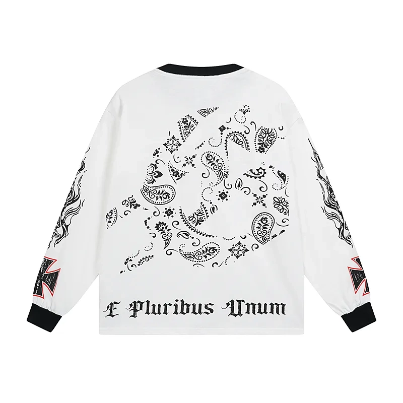 Godspeed Burning Hollywood Print White Contrast Collar Long Sleeve Tee OKZY20261234