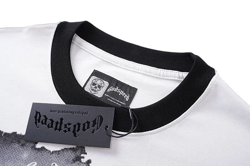 Godspeed Burning Hollywood Print White Contrast Collar Long Sleeve Tee OKZY20261234