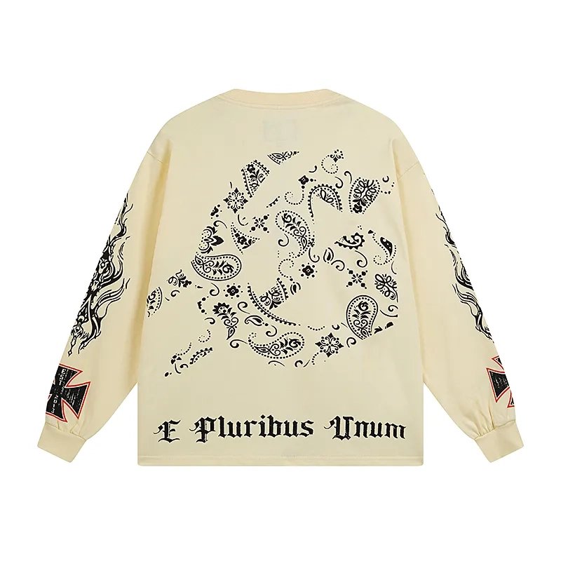 Godspeed Burning Hollywood Print Beige Long Sleeve Tee OKZY20261235