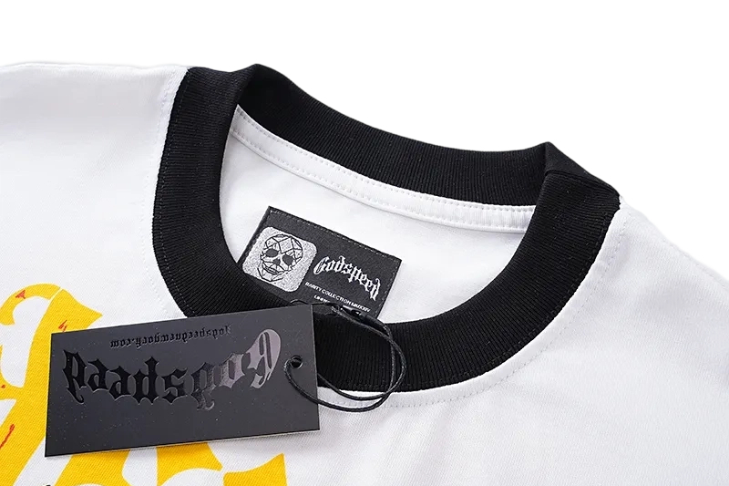 Godspeed Skeleton Biker Rose Print White Contrast Collar Long Sleeve Tee OKZY20261236