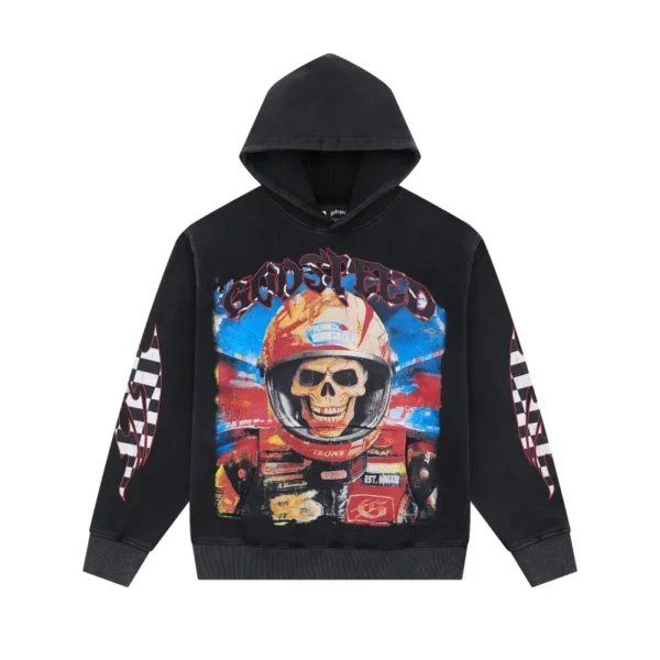 Godspeed Racer Skull Helmet Graphic Black Hoodie OKZY20261239