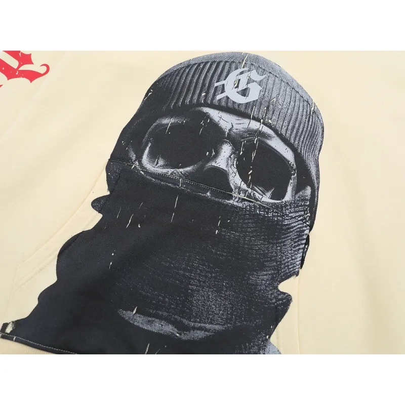 Godspeed Ski Mask Skeleton Print Beige Hoodie OKZY20261240