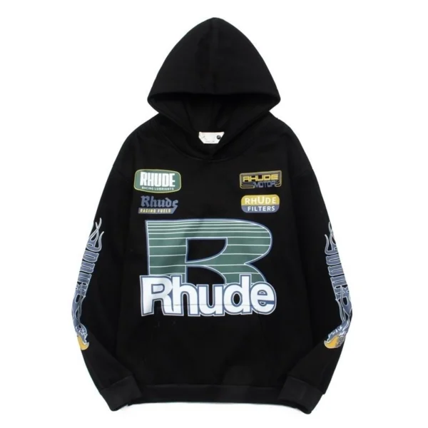 Rhude Racing Big R Logo Black Hoodie OKZY20261241