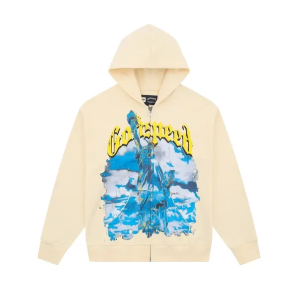 Godspeed Cream Statue Of Liberty Zip Up Hoodie OKZY20261247