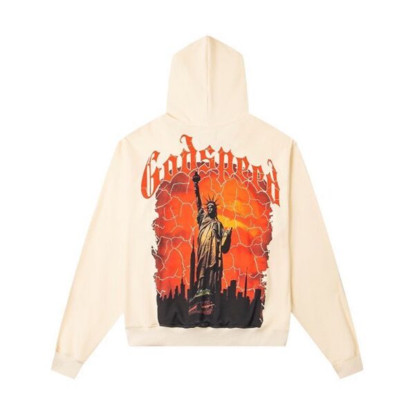 Godspeed Cream Back Print Statue Of Liberty Hoodie OKZY20261250