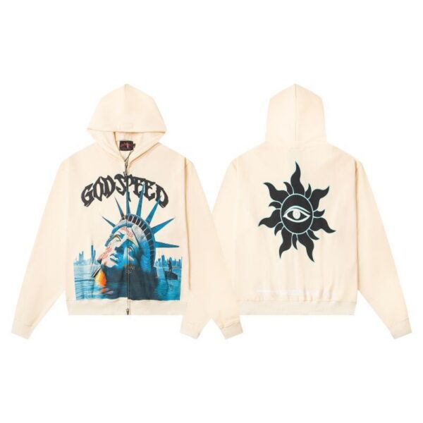 Godspeed Cream Statue Of Liberty Zip Up Hoodie OKZY20261253