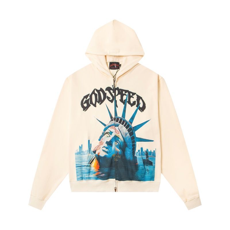 Godspeed Cream Statue Of Liberty Zip Up Hoodie OKZY20261253