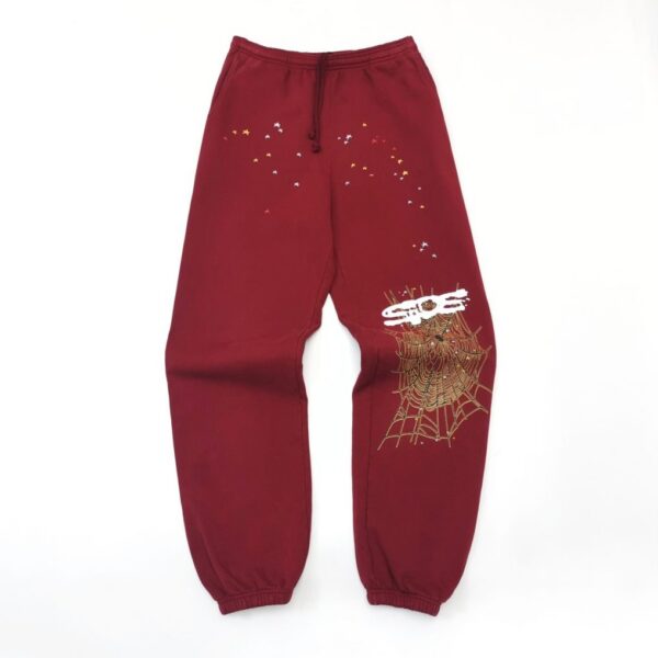 Sp5der Burgundy Web Star Sweatpants OKZY2026125
