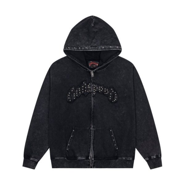 Godspeed Black Washed Rivet Bat Zip Up Hoodie OKZY20261261